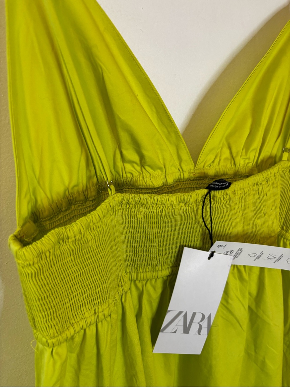 NWT Zara Neon Green V-Neck Poplin Maxi Dress - Picture 4 of 10